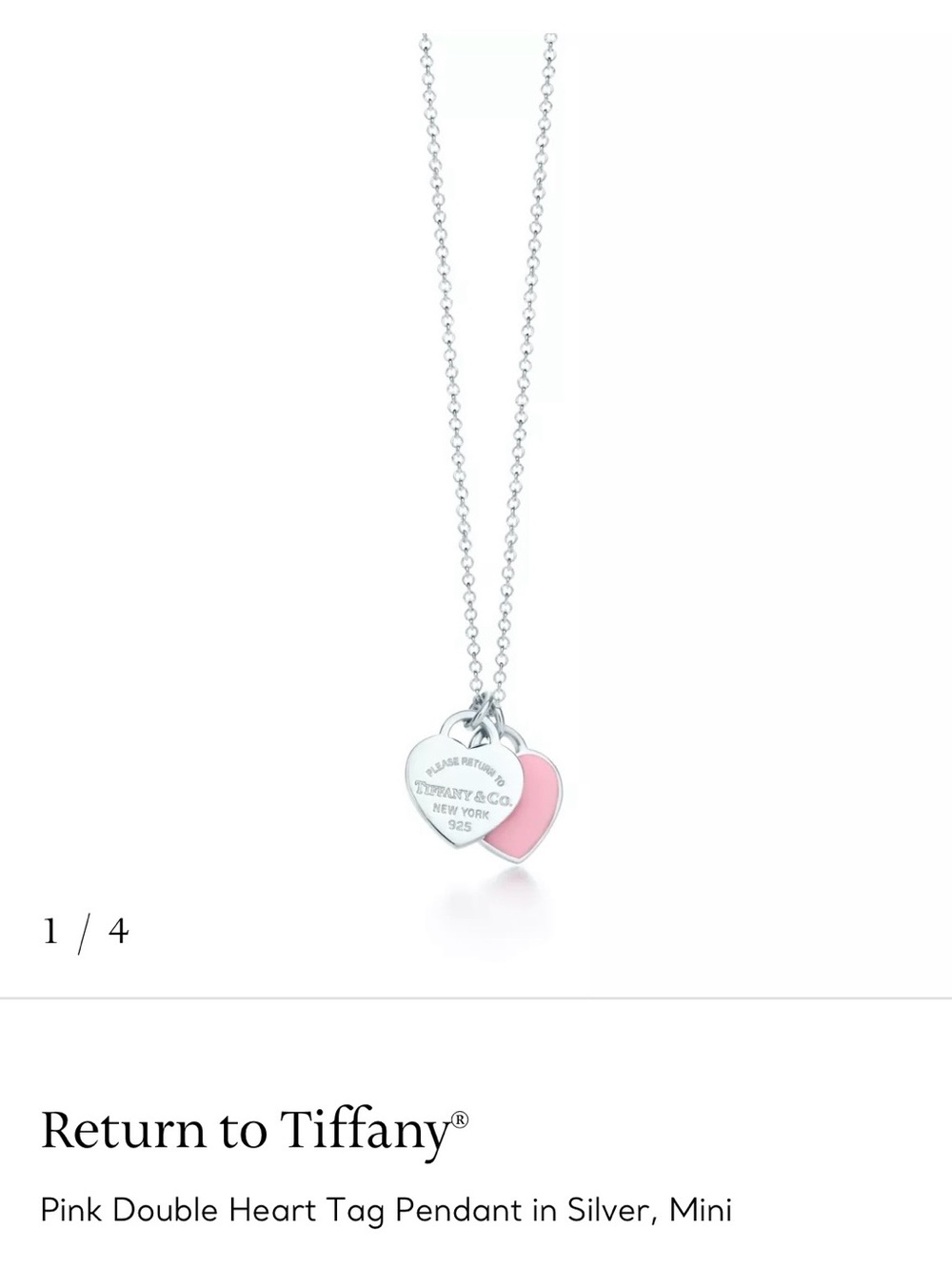 Tiffany & Co. Silver Double Heart Necklace with Pink Enamel Heart - Picture 2 of 4